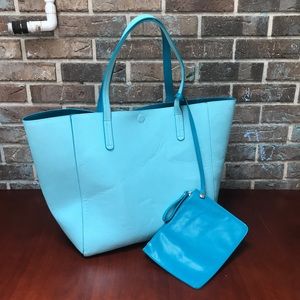 Extra Large Aqua Tote w/Wallet